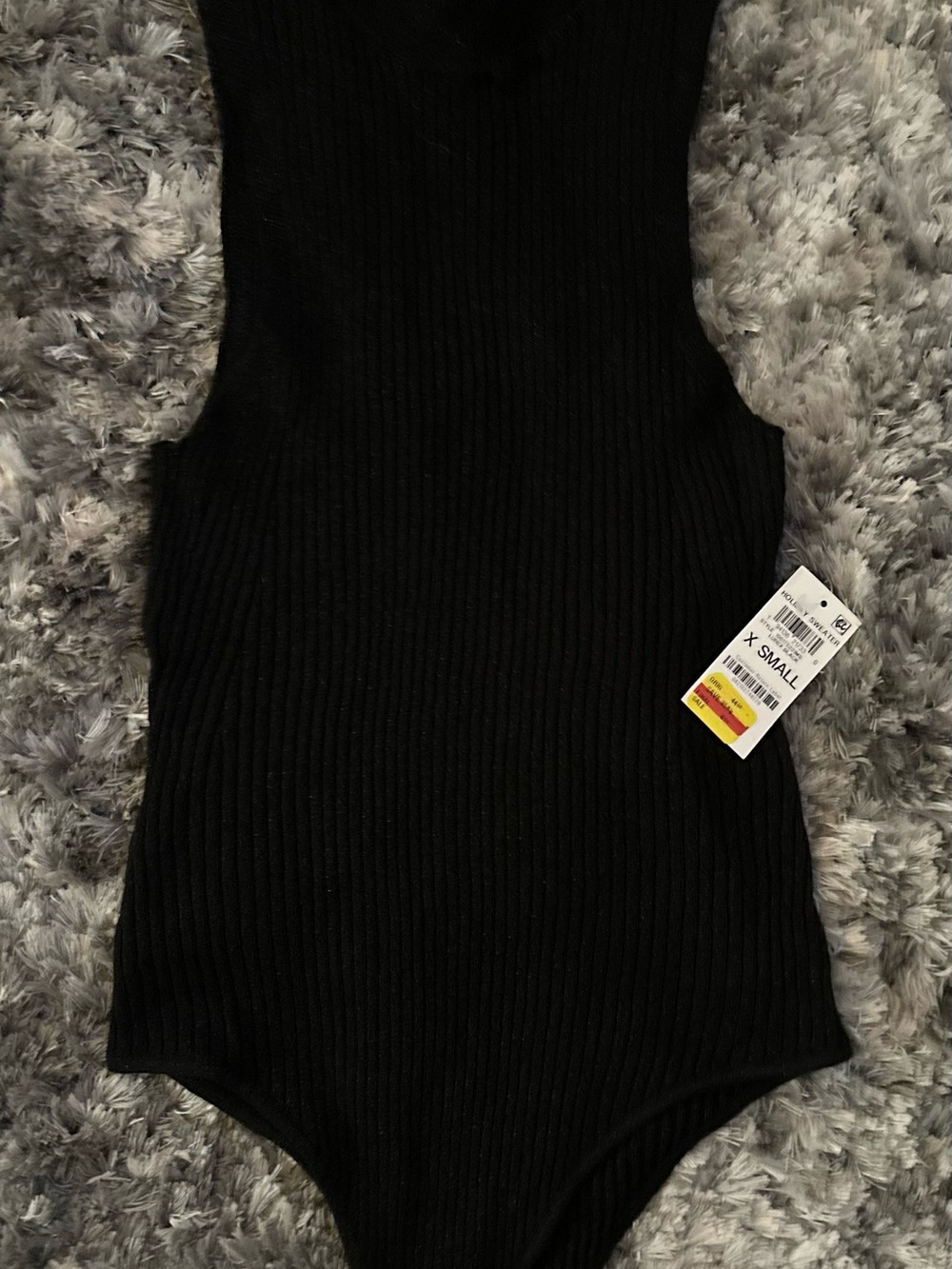 Black Sparkle Ribbed Sleeveless Bodysuit - X-Small